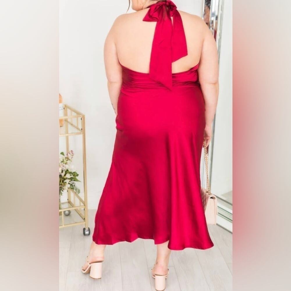 Pink Lily FUCHSIA Wedding Guest SATIN COWL NECK MIDI DRESS Size 2X - Picture 3 of 8